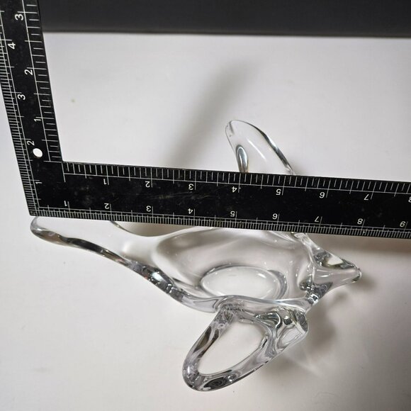 Vintage Mid-Century Modern Heavy Lead Crystal Flying Bird Clear Art Glass Bowl - Picture 9 of 12